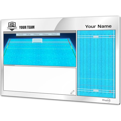 Waterpolo Coach Tactical Board. Double-Sided, Suitable for Dry Erase Markers. Customized with Color, Crest or Logo, Name, and Club. (Standard)