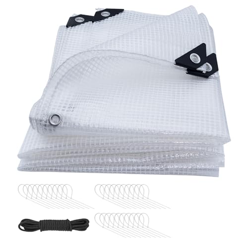 16Mil Clear Greenhouse Tarp, 8x12FT Heavy Duty Clear Tarp with Grommets, Reinforced Poly Transparent Greenhouse Plastic Cover Waterproof UV Resistant for Gardening, Farming, Canopy, Chicken Coop