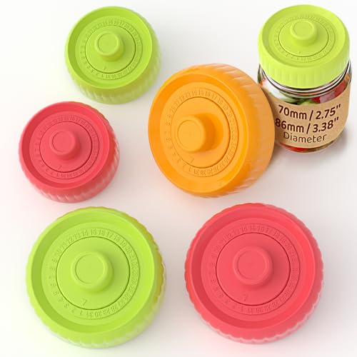 Fermentation Lids Starter Set Self-Burping Airlock Lids for Mason Jars (3 Wide + 2 Regular)|100% Silicone Seamless Hygienic Design with Date Tracker|Ultimate Kit for Pickles & Kimchi