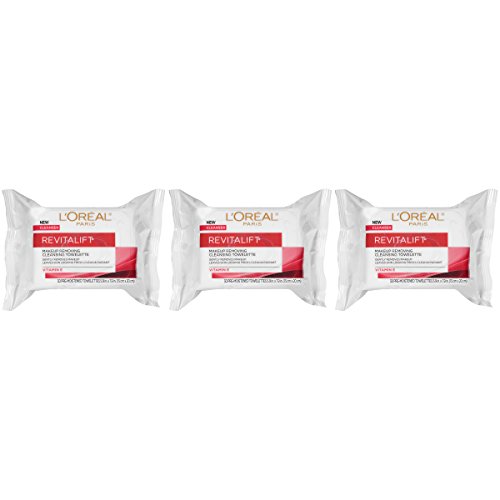 L'Oreal Paris Revitalift Makeup Removing Wipes with Vitamin E, Face Cleansing Towelettes, 30 Count, Pack of 3