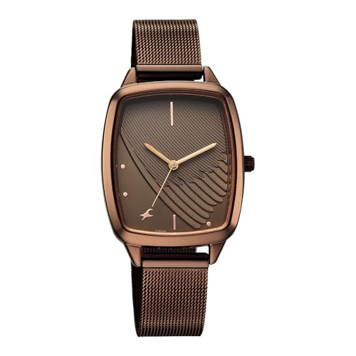 Image of Fastrack Wild Bird Feather Brown Dial IP Brown Stainless Steel Strap Watch for Women - 6321QM02