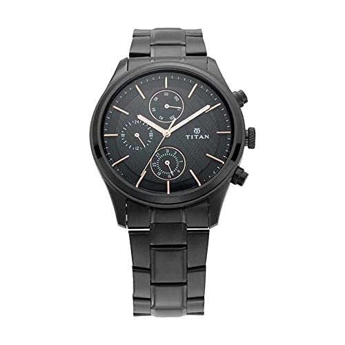 Titan Workwear Quartz Multifunction Black Dial Black Metal Strap Watch for Men - NT1805NM01