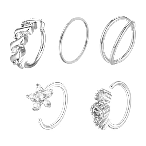 EOAMGO 5Pcs Silver Nose Rings Set Cover