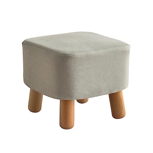 IBUYKE Wooden Upholstered Footstool Ottoman Pouffe Stool Low Stool Fabric Sofa Stool Small with Removable Linen Cover 4 Legs Padded for Shoes Wearing Stool Square Beige RF-BD020