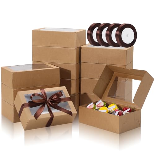 COTOPHER 50Pcs Cookie Boxes with Ribbons, 9x6x3 Inch Brown Bakery Boxes by COTOPHER - Used condition - US$27.43