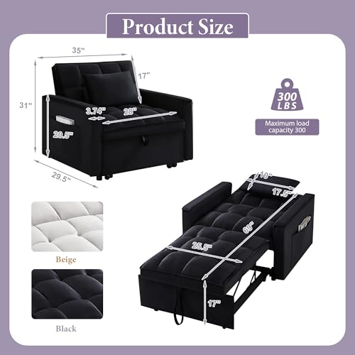 Sillón cama convertible terciopelo negro miniatura 2