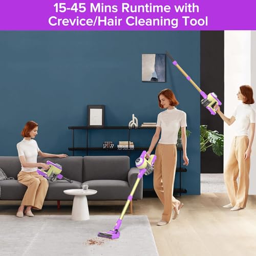 Belife Cordless Vacuum Cleaner for Home, Lightweight Stick Vacuum with Self-Standing, Rechargeable Wireless Vacuum with LED Screen & Anti-Tangle for Hardwood Floor, Pet Hair, Carpet (Purple)