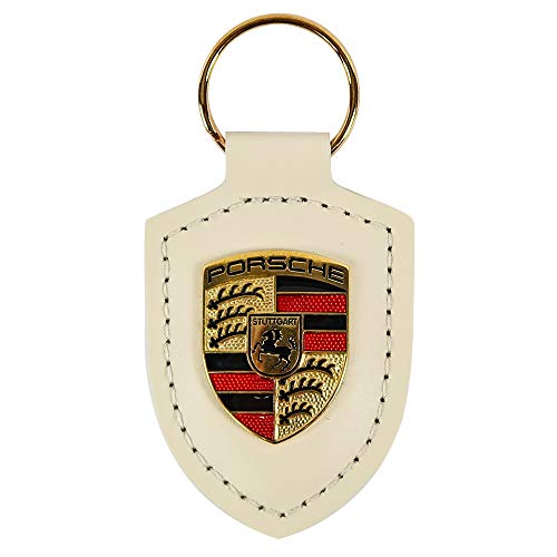 Porsche Genuine OEM White Leather Crest Key Chain