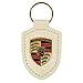 Genuine OEM Porsche White Leather Crest Key Chain