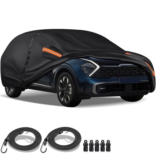 QUYDDC 16-Layer Special Full Car Cover Fit for Ki-a Sportage 1995-2024, Ultra Heavy 600D Oxford Cloth, All-Weather Protection Summer Sun Exposure and Winter Snow Rain Dust UV, Orange Reflective Strip