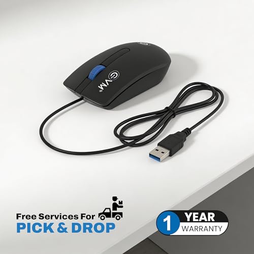 Image of EVM Wired Optical Mouse | USB Plug & Play | 1000 DPI Precision | Ergonomic Comfort Design | Durable Build | 1 Year Warranty Wired Mouse (Black., Wired)