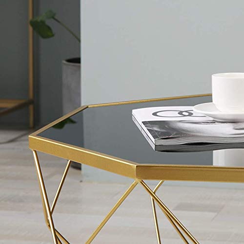 Njyt Modern Octagon Black Coffee Table For Small Apartment Living Room Balcony Decor Side Table With Tempered Glass And Metal Frame (Size : 90×90×45Cm) #TOP4