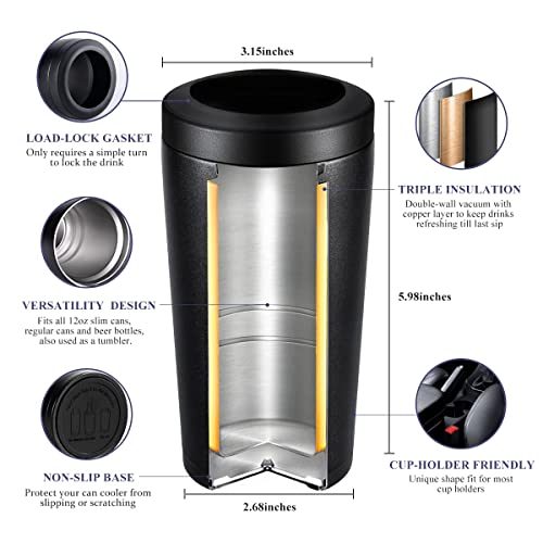 4 In 1 Insulated Slim Can Cooler For 12 Oz Cans And Beer Bottle - Keep 8 Hours Cold, Easy To Hold - Stainless Steel Can Holder, Double Walled Can Insulator For Hard Seltzer And More #TOP4