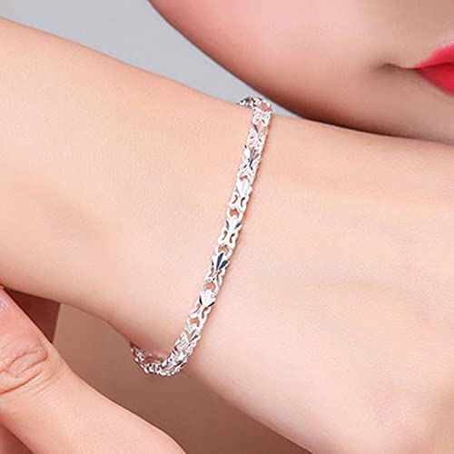 Pulsera de plata de ley antialérgica con flores talladas duraderas 4