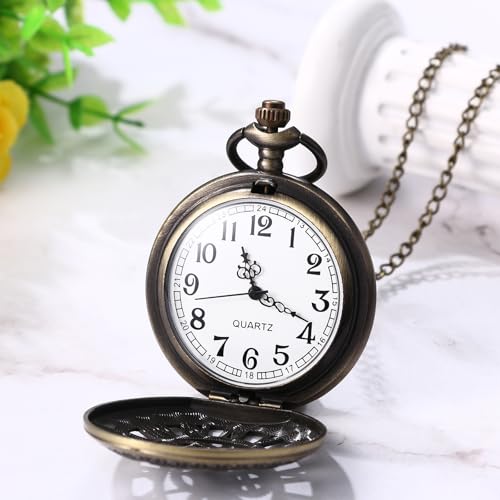 JewelryWe Vintage Owl Pocket Watch Steampunk Novelty Locket Quartz Pendant Necklace Watches with 31.5 Inch Chain2