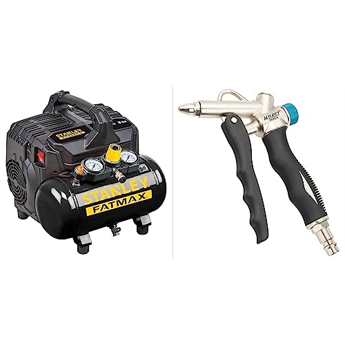 STANLEY FATMAX Kompressor Silent Air DST 101/8/6SI, 8bar & HAZET 2-Wege Ausblaspistole 9040-4 - Luftanschluss an Kopf oder Griff
