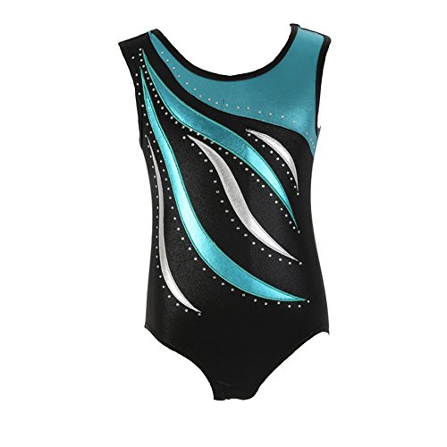 MORESAVE Gymnastics Leotards for Girls Sleeveless Sparkle Leotards Shiny Embroidery Athletic Ballet Dance Bodysuit One Piece Practice Unitards Jumpsuit for Kids Teens(Blue,11-12 Years)