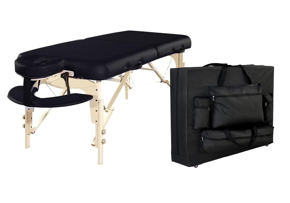 MASTER - PLL1 M30” Massage Bed with Wheeled Carry Case Bag, Portable Lightweight Spa Table, 76 cm Wide x 184cm Length x Height 60cm Adjustable to 86cm Height, 17.4 Kg Weight, Black Color