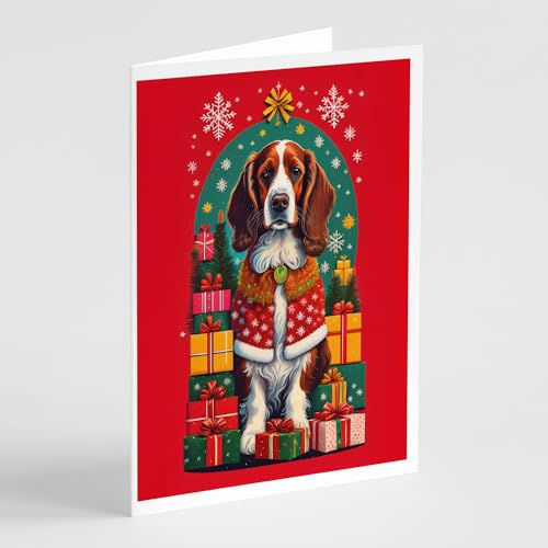 Caroline's Treasures DAC3172GCA7P Welsh Springer Spaniel Holiday Christmas Greeting Cards Pack of 8 Blank Cards with Envelopes Whimsical A7 Size 5x7 Blank Note Cards