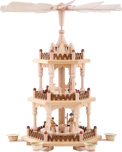 Pyramide à 3 niveaux de Noël 41cm en bois précieux par le créateur Theo Lorenz