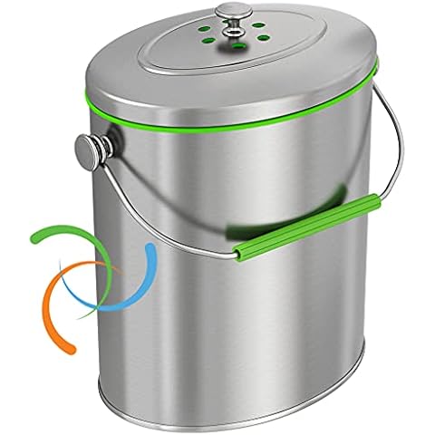 iTouchless Titanium 1.6 Gallon Oval Compost Bin AbsorbX Geruchsfiltersystem, schädlingsfest Cover