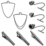 Adramata 8 Pcs Krawattennadel für Herren Silber Schwarz Gold Krawattennadel Klassische Krawattenklammer Hochzeit Treffen Business Krawattennadeln Mit Kette Herren Geschenk für Vater