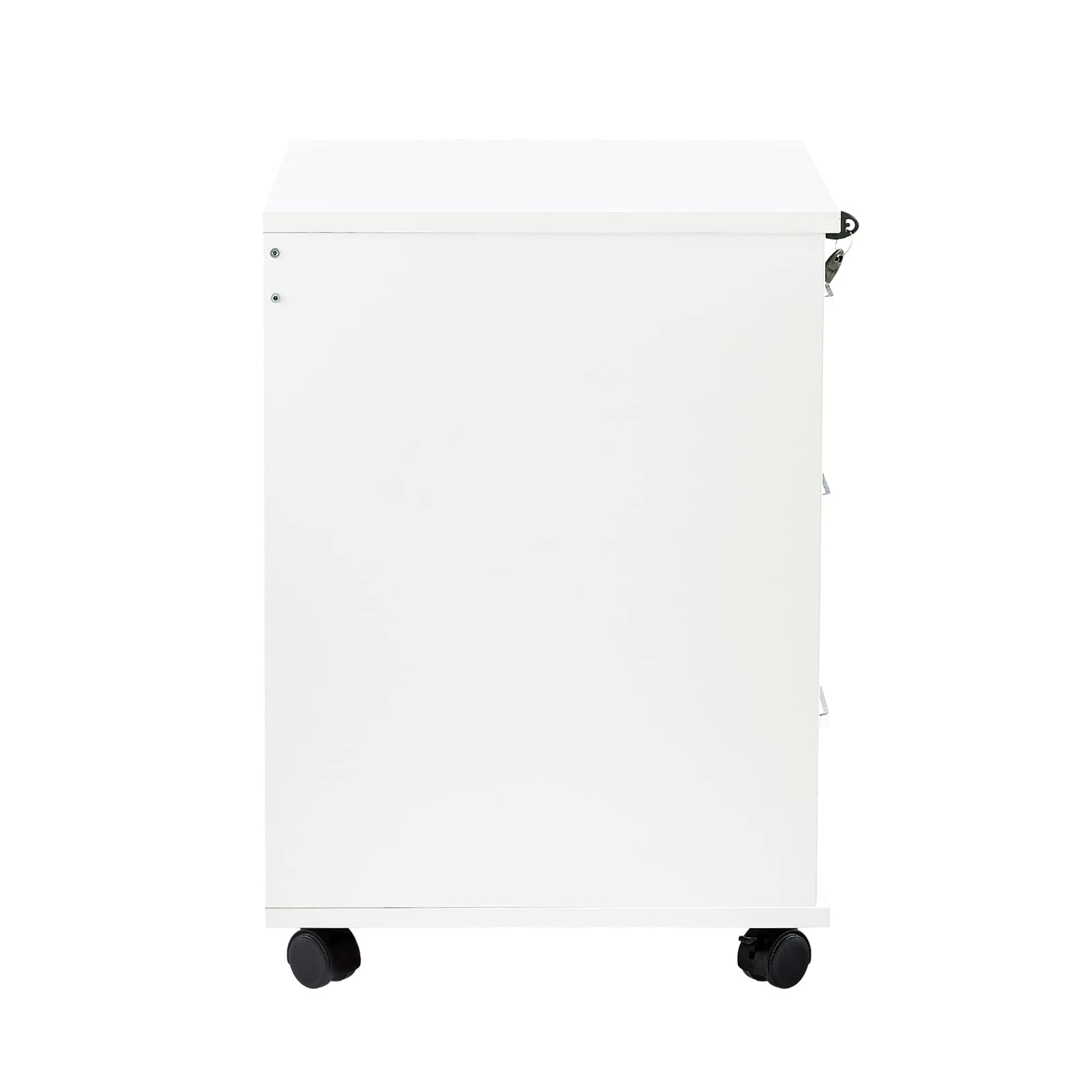 OFCASA Archivador móvil de 3 cajones con cerradura para oficina con ruedas, gabinete de almacenamiento de madera blanca para oficina en casa, 40 x 40 x 55 cm