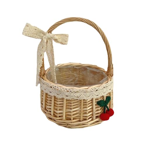 Panier en Osier avec Anse,Panier Pique Nique Enfant 25x30 cm Panier Picnic en Fleurs pour Pâques, Bonbons, Rangement de Jouets de Fruits et Légumes