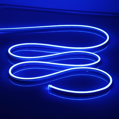 Image of LED Neon Strip Lights Blue 16.4FT, 12V Waterproof Flexible Neon Rope Lights | Bendable Neon LED Light Strip for Bedroom, Gaming Room, Party, Wall Decoration and DIY Projects[ No Power Adapter]