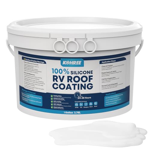 Kohree RV Roof Coating 1 Gallon, 100% Silicone RV Roof Sealant, No Primer Needed, Waterproof Solar Reflective Flexible RV Sealant for EPDM, TPO, Campers, Trailers, Leak Repairs, White