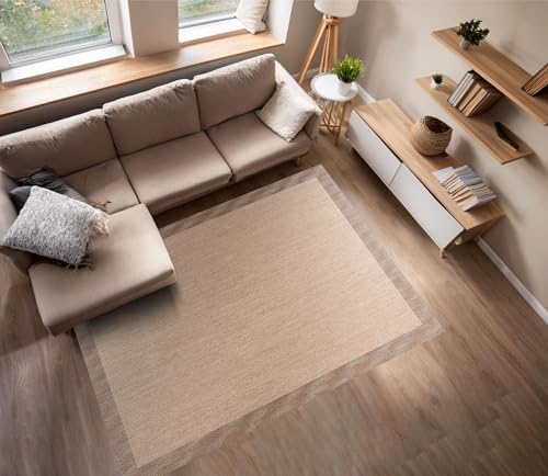 STORESBASIC Alfombra Vinilica Antideslizante, Lavable y Resistente a Manchas, Tejido Trenzado y Sin Pelo, Alfombra de Vinilo Interiores y Exteriores, Marrón Claro 120x180