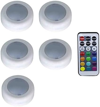 RGB 12 Colors Under Cabinet Light Dimmable LED Puck Lights Wireless Downlight Spotlights LED Kitchen Closet Wardrobe Lighting (5Pcs + 1 Remote)