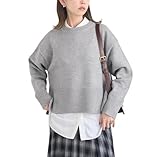 [ロペピクニック] 着丈が選べるクルーネックサイドスリットニットプルオーバー/イージーケア ライトグレー(08) M