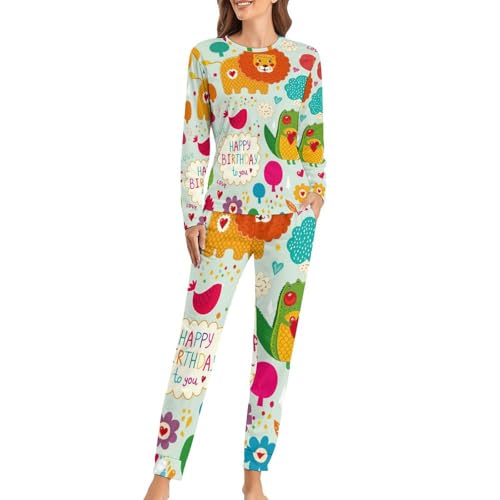 Pyjama Femme Girafe Lion Crocodile en coton avec T-shirt manches longues