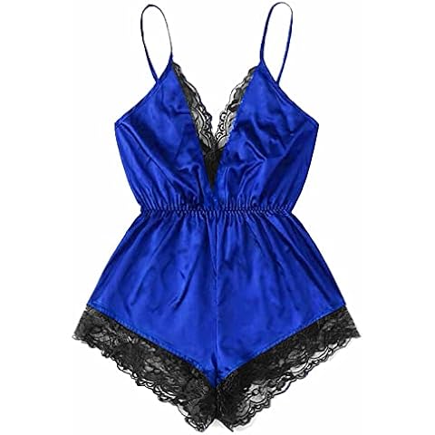 Women's Lace Lingerie Pyjamas Onesies Sexy Naughty,Summer Ladies Cool Girl Sleeveless Night Homewear Solid Sedin Seductive Sexy Sling Jumpsuit Sleep Suit Cover