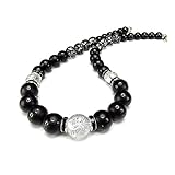 [石街] 天然石4A大玉水晶銀龍手彫り16mm観音六字梵字オニキスクラック水晶ネックレス