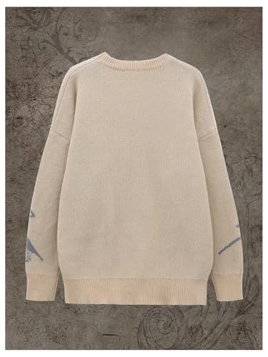 Image of BEAUDRM Women's Plus Size Graphic Long Sleeve Sweater Vintage Y2k Round Neck Loose Knit Top Apricot 3XL