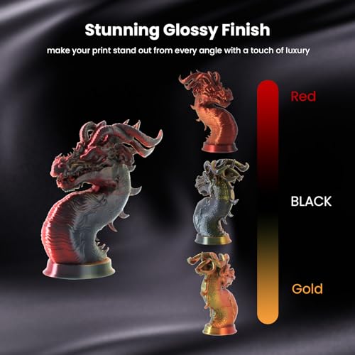 Image of Tri Color Silk PLA Filament 1.75mm Red Gold Black 1KG, Shiny High Gloss Finish, Seamless Color Transition, Neatly Wound, Accuracy + /-0.02mm Vacuum Packaging