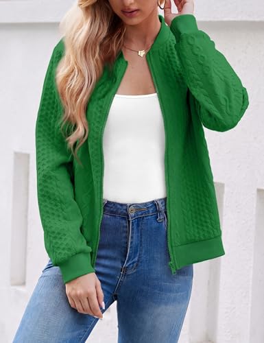 Image of WROLEM Women's Zip Up Cardigan Sweater Cable Hoodies Long Sleeve Jacket Outfits Crewneck Casual Coat