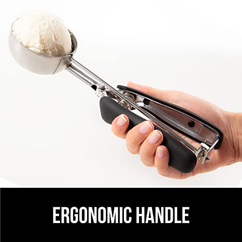 Gorilla Grip Premium Stainless Steel, Spring-Loaded Scoop For Fruit, Cookie And Ice Cream, Easy Squeeze And Clean Release, Comfortable Handle, Medium, 3 Tbsp Scooper Size 24, Uniform Portions, Black #TOP5
