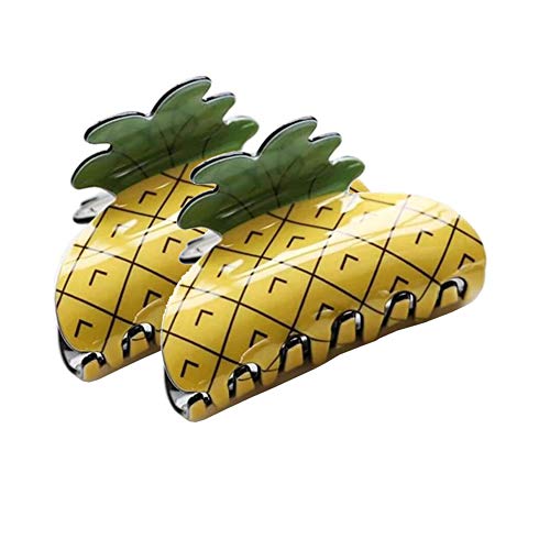 2PCS 8cm/3" Cute Yellow Pineapple Shaped Acrylic Hair Clips Jaw Clip Hair Claw Twist Ponytail Holder Clip Fringe Hair Clamp Crab Clasp Hairgrip Barrettes Styling Accessories for Women Ladies Girls