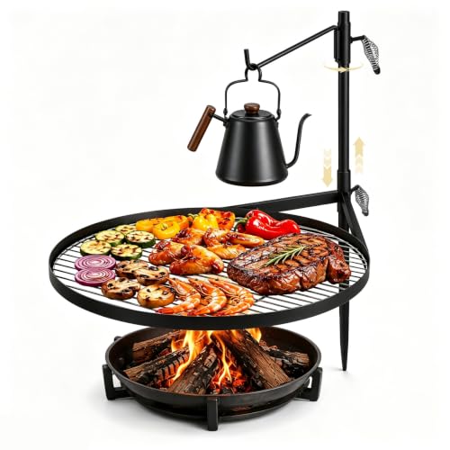 Fire Pit Grill Grate, 24” Adjustable Campfire Grill Grate Over Fire Pit