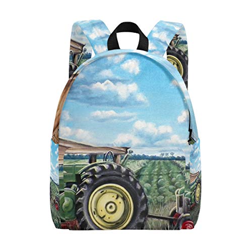 Old Vintage Tractor On Farm Pain School Mochila  Moda Hombro Bolso escolar para Hombres
