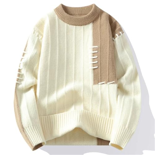 Men Contrast Color Crew Neck Sweater Long Sleeve Thick Warm Casual Knit Pullover Jumper Top4
