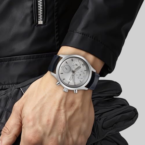 Image of Titan Sapphire Quartz Multifunction Silver Dial Blue Leather Strap Watch for Men - NT1874SL04
