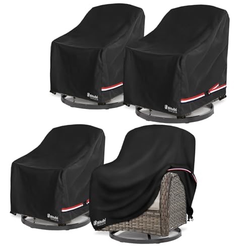 Image of Bitubi Waterproof 4 Pack Outdoor Swivel Chair Cover for Patio Chair Size Up to 30W x 34D x 38.5H inch,Outdoor Lawn Patio Furniture Covers (Black)