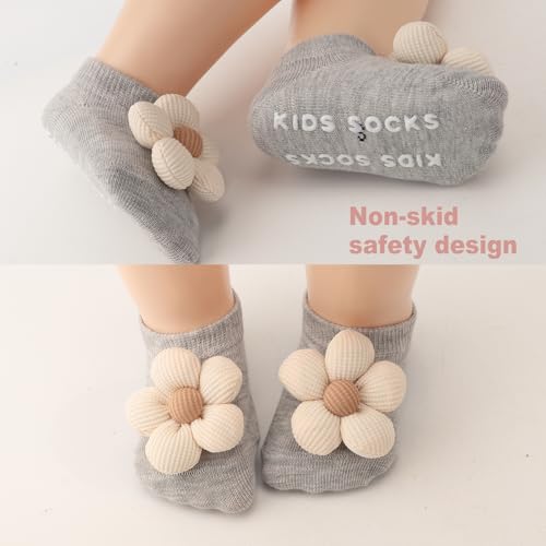 Flower Baby Girls Socks with Non-Slip Grips Cute Cotton Princess Low Newborn Baby Socks for Girls Toddler 0-6 Months4