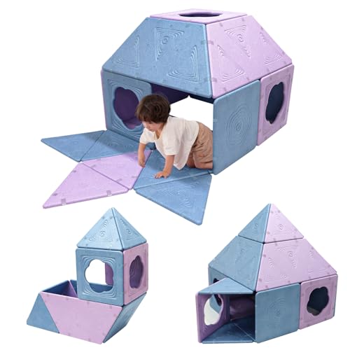 Asweets 18-Piece Magnetic Fort Building Kit for 3+ Kids Giant Modular Playhouse Panels Lightweight Panels with Built-in Magnets(Purple & Blue)