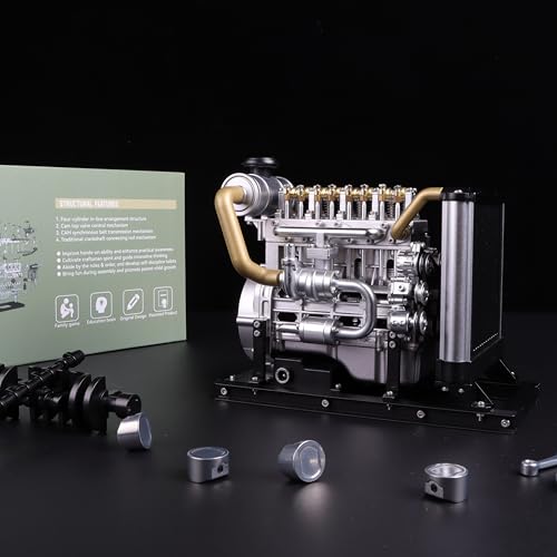 TECHING Mini Diesel Engine Model kit That Runs OHV 4-Cylinder Engine Mechanical Metal Assembly DIY Car Engine Model Kit 300+pcs DM-115