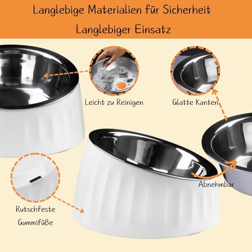 Sinbeon Katzennapf, 2 Stück 15° Schräg Futternapf Katze Edelstahl Set Mit Rutschfester Unterseite, Erhöhter Fressnapf Katze Hundenapf für Wasser Snack